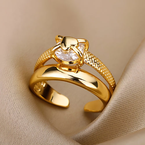 Zircon Engagement Wedding Rings Gold Color Fashion Finger Jewelry 2024 New Trend Front