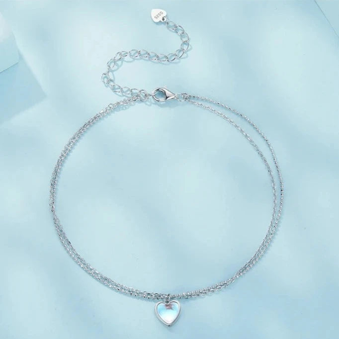 Deva 925 Silver Heart-Shaped Double-Layer Ankle Anklet | Silver Anklets | Anklets For Women | Fashion Jewelry