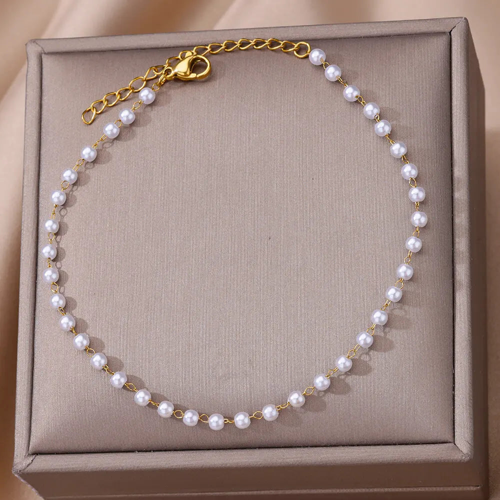 Deva Pearl Chain Ankle Anklet | Silver Anklets 