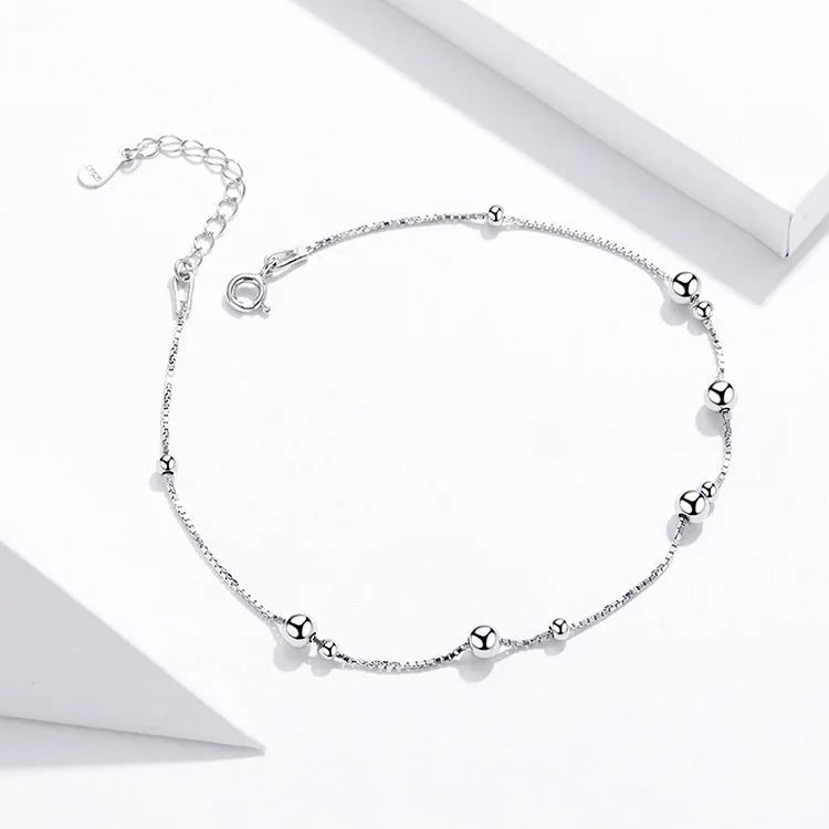 Deva 100% 925 Sterling Silver Round Beads Ankle Anklet