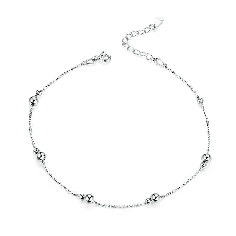 Deva 100% 925 Sterling Silver Round Beads Ankle Anklet